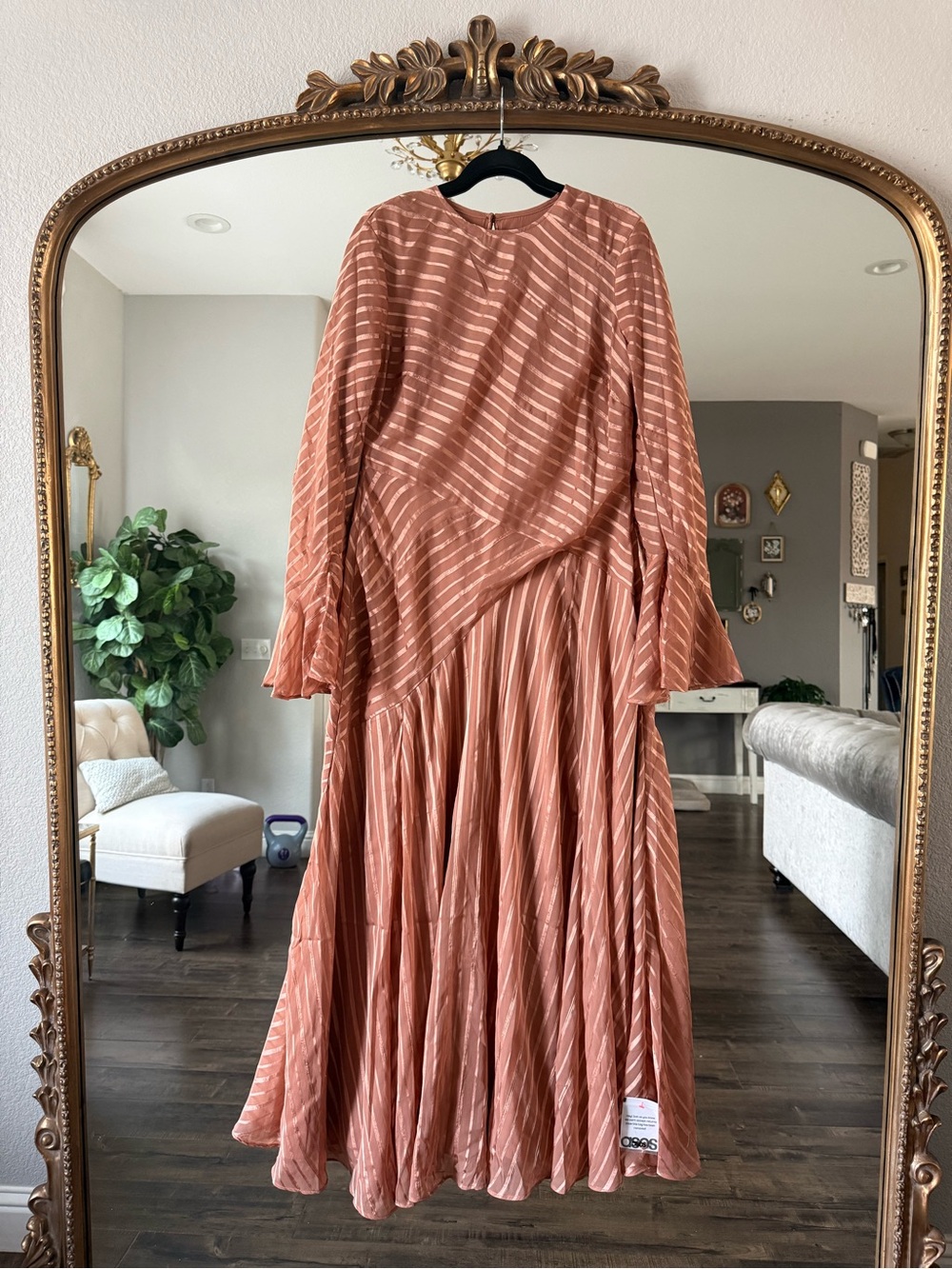 ASOS Coral Blush Striped Pleated Maxi Dress
